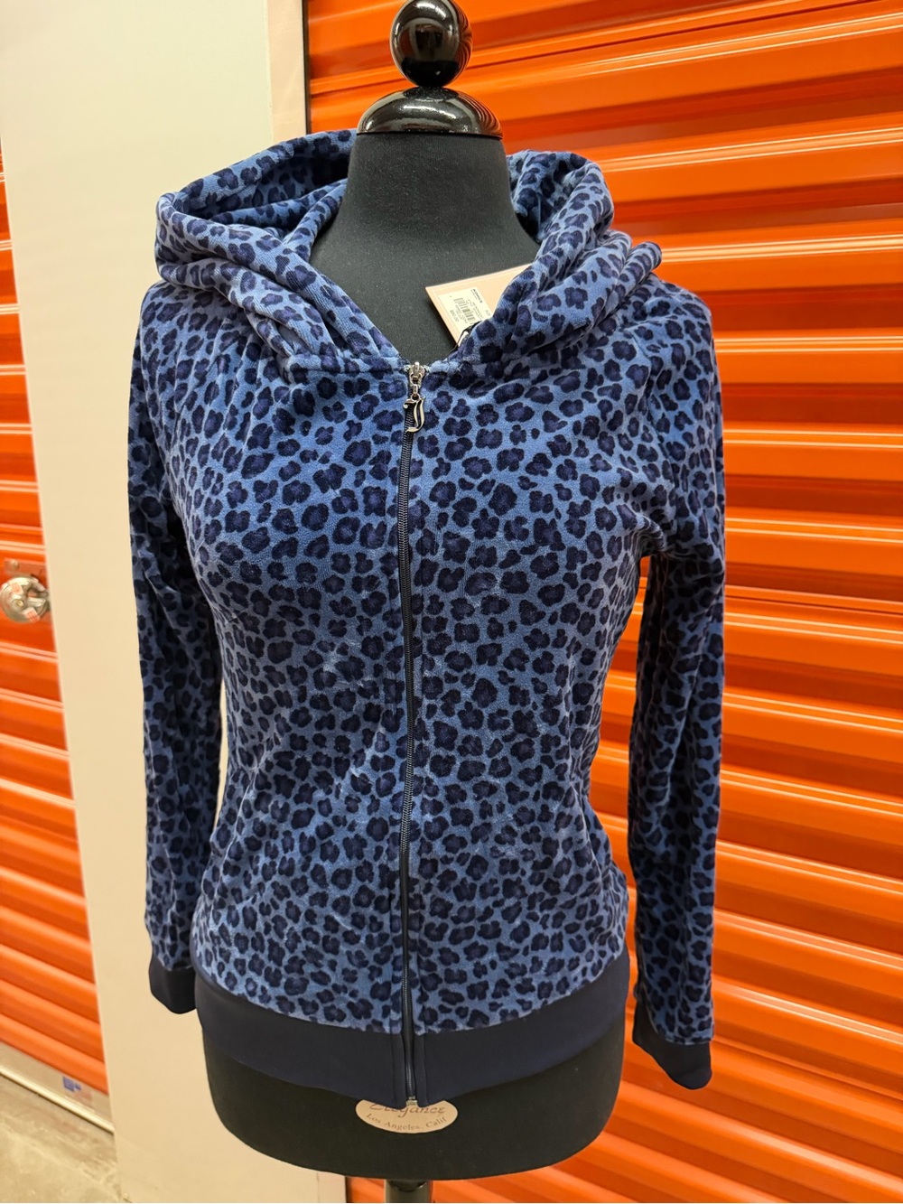 NWT Juicy Couture Women Velour Blue Leopard Print Zip-Up Hoodie Size M